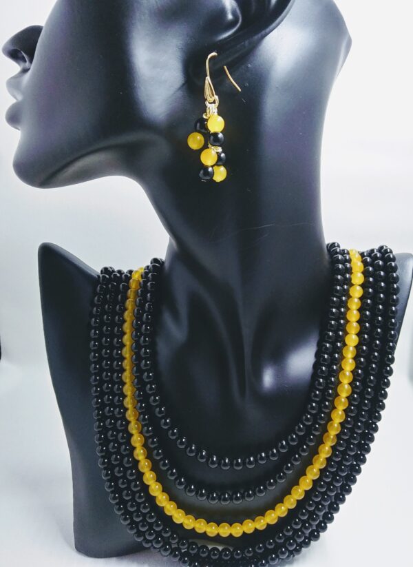 Black Onyx & Yellow Jade Multistrand Necklace Set