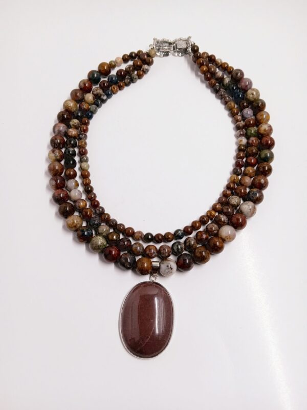 Jasper and Petersite Multistrand Pendant Necklace and Earrings Set , Matching Earrings