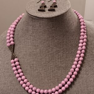 Ladies Orchid and Antique Copper Necklace and Earrings , Back view
