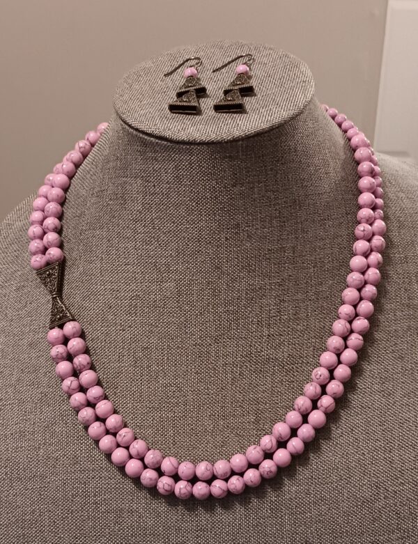 Ladies Orchid and Antique Copper Necklace and Earrings , Back view