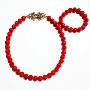 Ladies Red Large Bead Necklace and Bracelet Set
