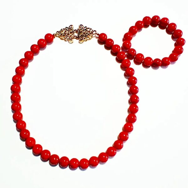 Ladies Red Large Bead Necklace and Bracelet Set