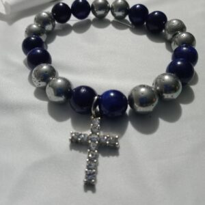 Lapis and Silver Druzy Charm Bracelet