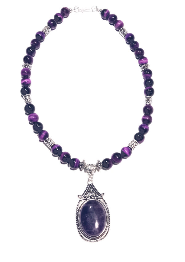 Purple Tiger Eye Pendant Necklace