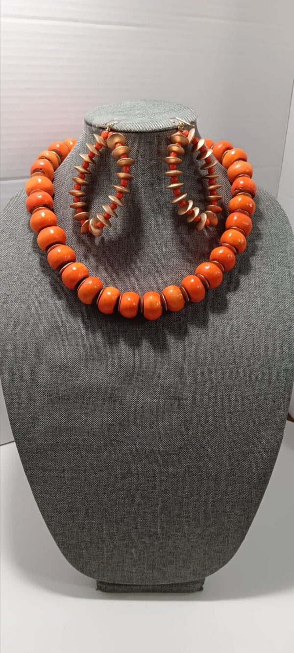 Kenya Coral Bead Bone Necklace Set - Image 2